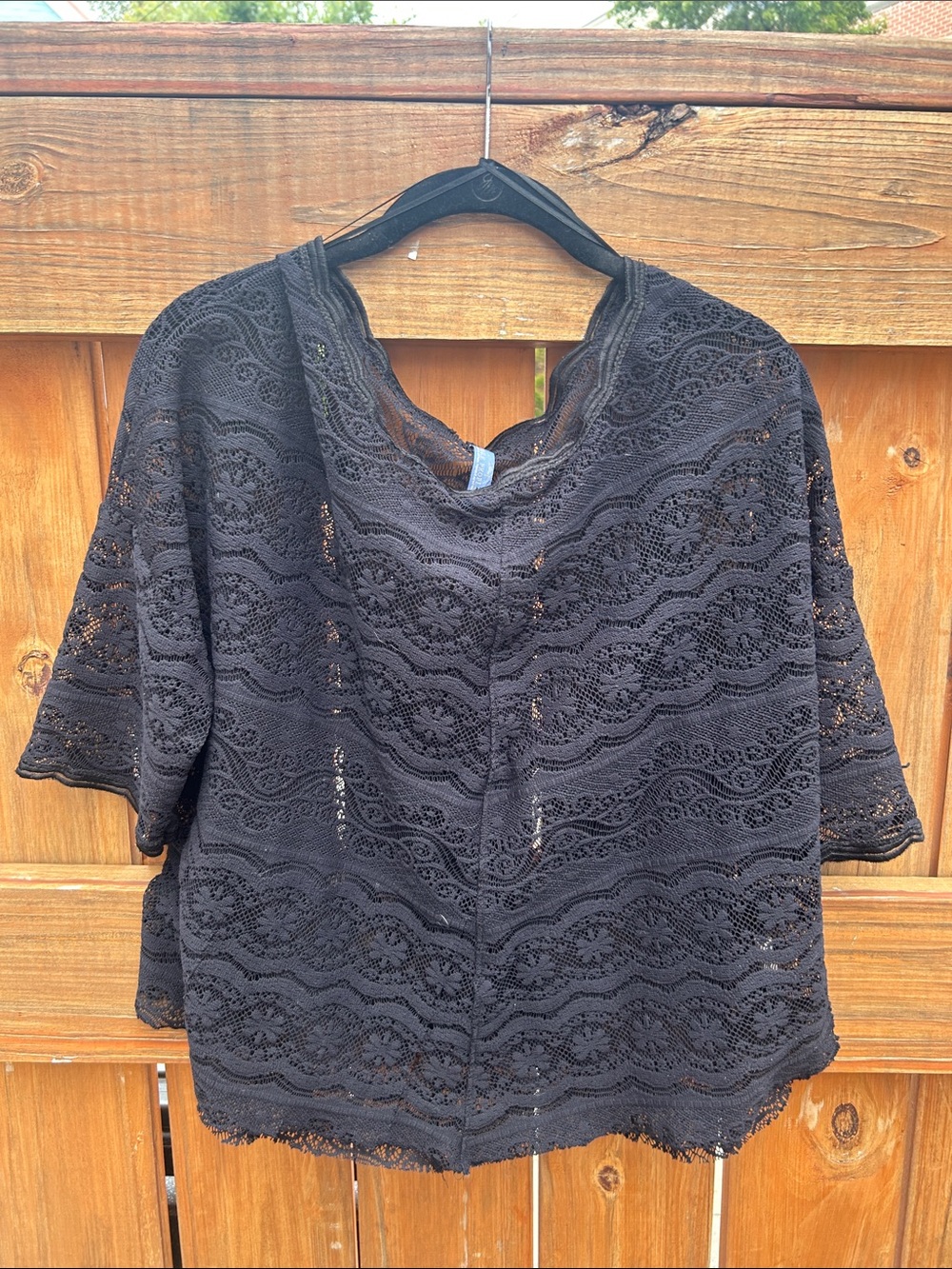 Free People Black Crochet Lace Short-Sleeve Top